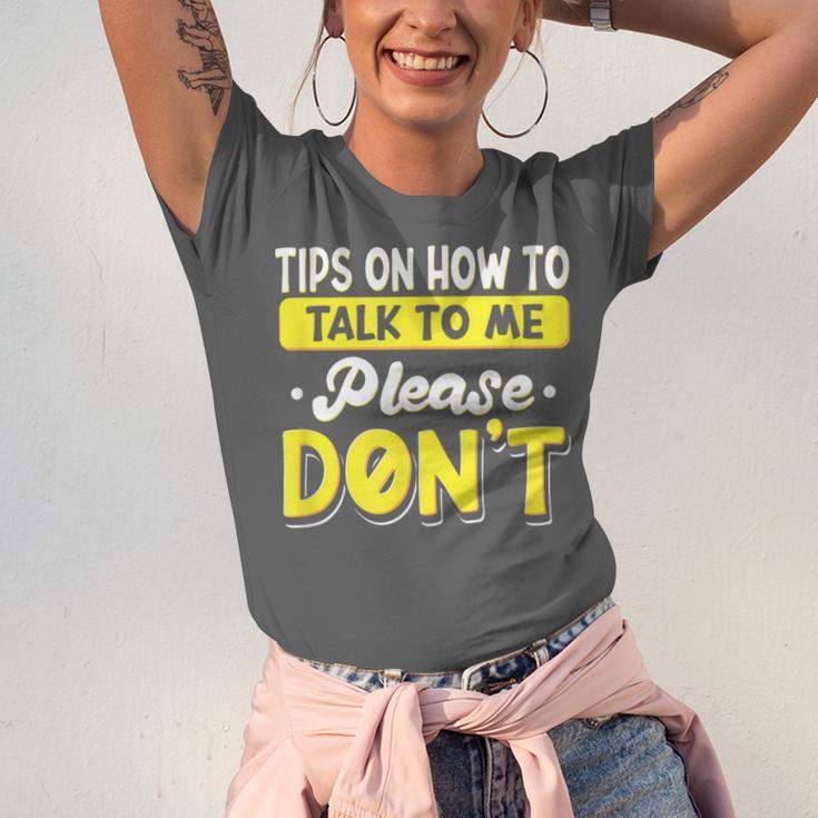 Introvert Tips On How To Talk To Me Please Don't Antisocial Unisex Jersey T-Shirt
