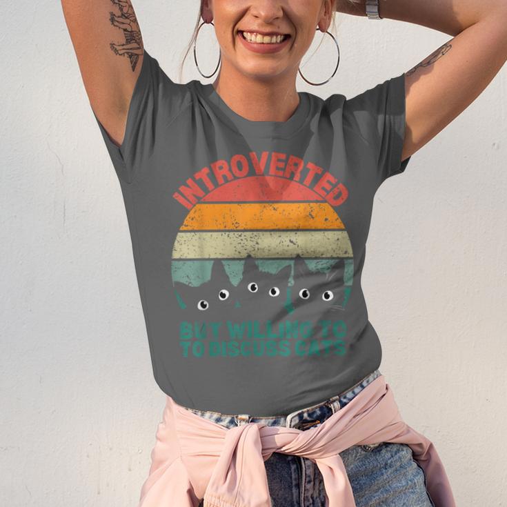 Introverted But Willing To Discuss Cats Unisex Jersey T-Shirt Introverted But Willing To Discuss Cats Unisex Jersey T-Shirt