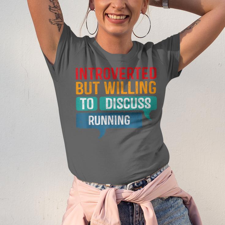 Introverted But Willing To Discuss Running Unisex Jersey T-Shirt Introverted But Willing To Discuss Running Unisex Jersey T-Shirt