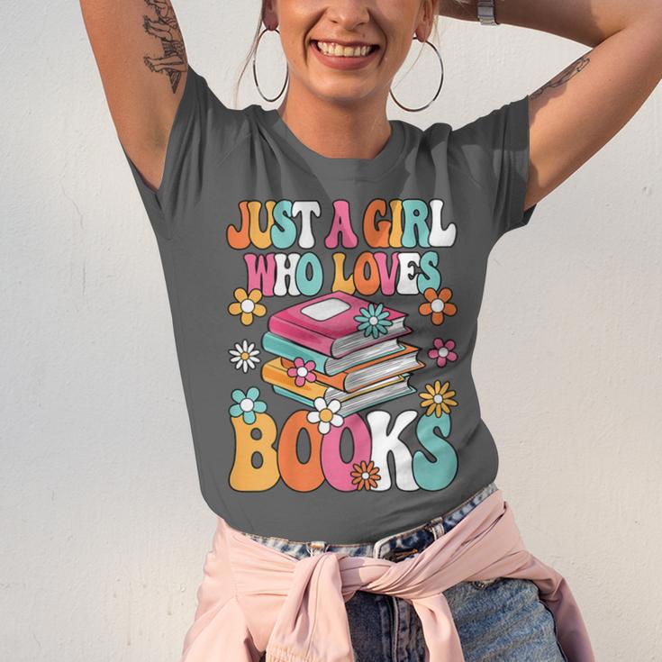 Just A Girl Who Loves Books Reading Cute Bookworm Girls Kids Unisex Jersey T-Shirt