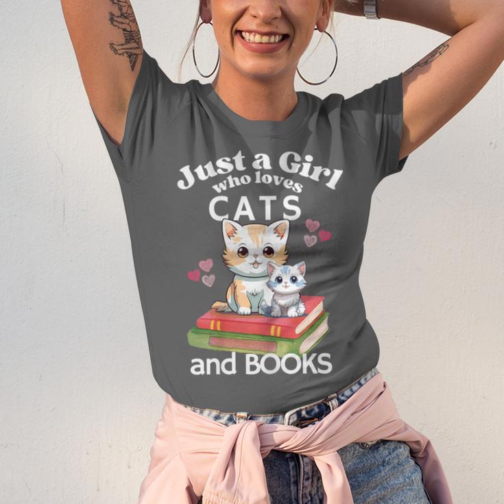 Just A Girl That Loves Cats And Books Cute Cat & Bookwork Unisex Jersey T-Shirt