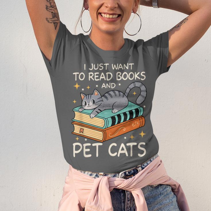 I Just Want To Read Books And Pet Cats Bookish Bookworm Unisex Jersey T-Shirt I Just Want To Read Books And Pet Cats Bookish Bookworm Unisex Jersey T-Shirt