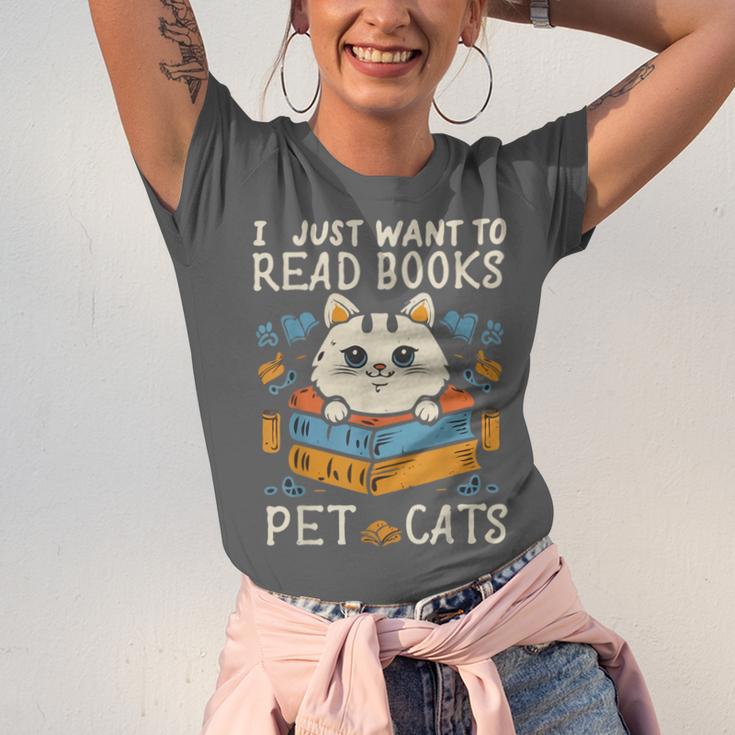 I Just Want To Read Books And Pet Cats Introvert Unisex Jersey T-Shirt