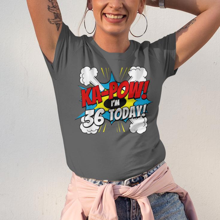 Ka-Pow 36 Years Old Comic Book 36th Birthday Super Hero Unisex Jersey T-Shirt