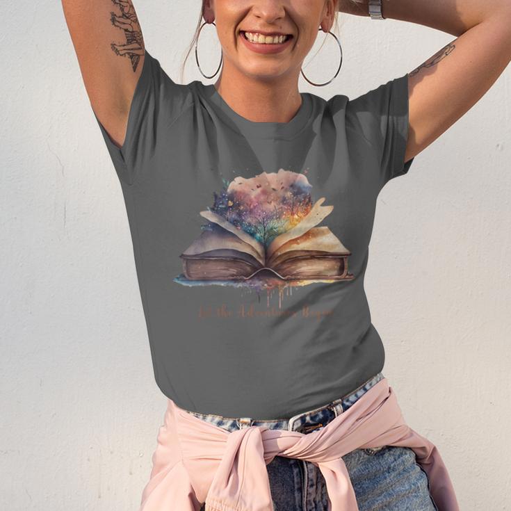 Let The Adventures Begin Book Lovers Magical Whimsical Art Unisex Jersey T-Shirt Let The Adventures Begin Book Lovers Magical Whimsical Art Unisex Jersey T-Shirt