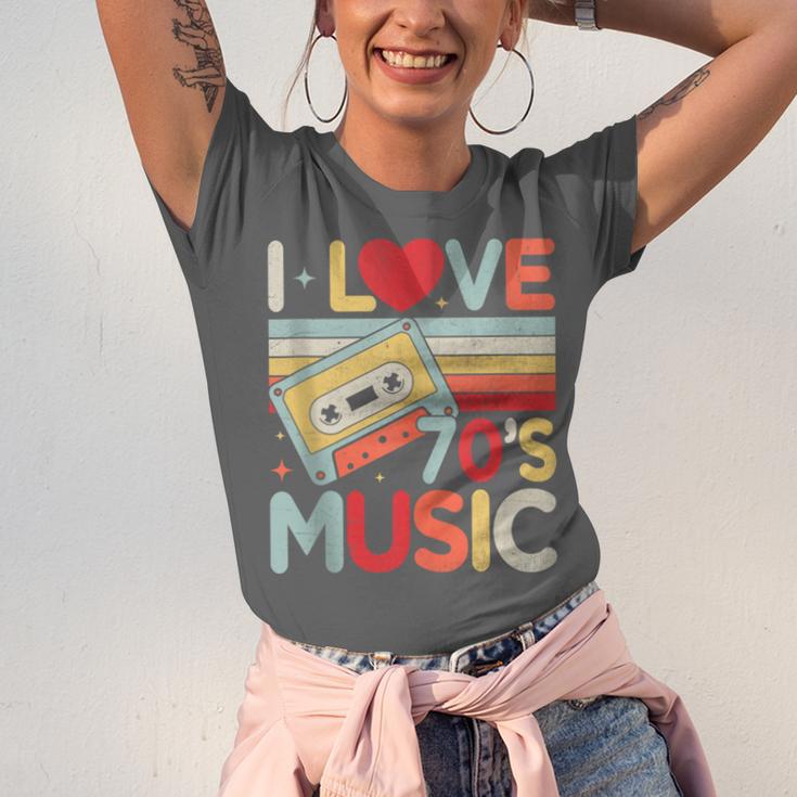 I Love 70's Music Retro Style Nostalgia Cassette 1970s Party Unisex Jersey T-Shirt