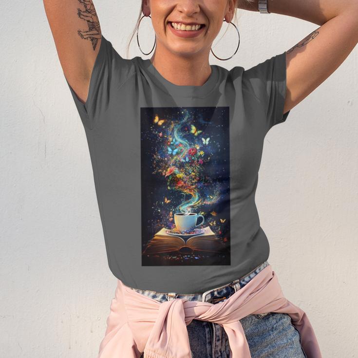 Magical Book Floral Coffee Books Nature Fantasy Unisex Jersey T-Shirt