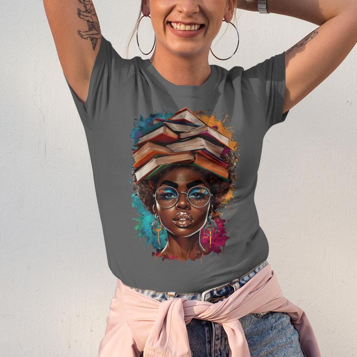 Melanin Girl Afro Book Lover Librarian Teacher Student Unisex Jersey T-Shirt
