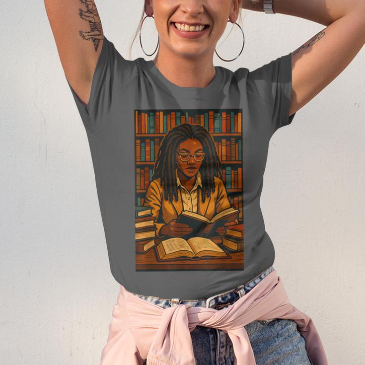 Melanin Girl Locs Book Lover Librarian Teacher Student Unisex Jersey T-Shirt