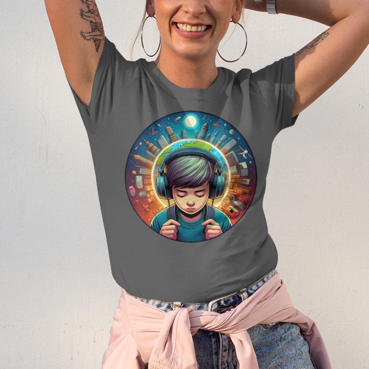Music Enthusiast Under Starry Skies World Introvert Boy Unisex Jersey T-Shirt Music Enthusiast Under Starry Skies World Introvert Boy Unisex Jersey T-Shirt