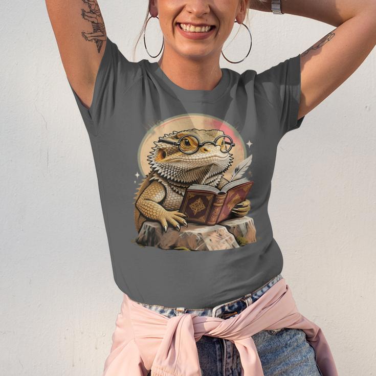 Nerdy Bearded Dragon Glasses Book Reading Unisex Jersey T-Shirt