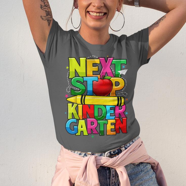 Next Stop Kindergarten Preschool Graduation 2023 Boys Girls Unisex Jersey T-Shirt