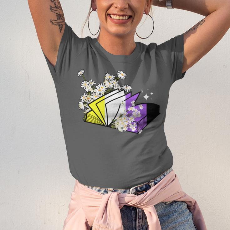 Non-Binary Book Lover Nonbinary Daisy LGBT Reading Pride Unisex Jersey T-Shirt