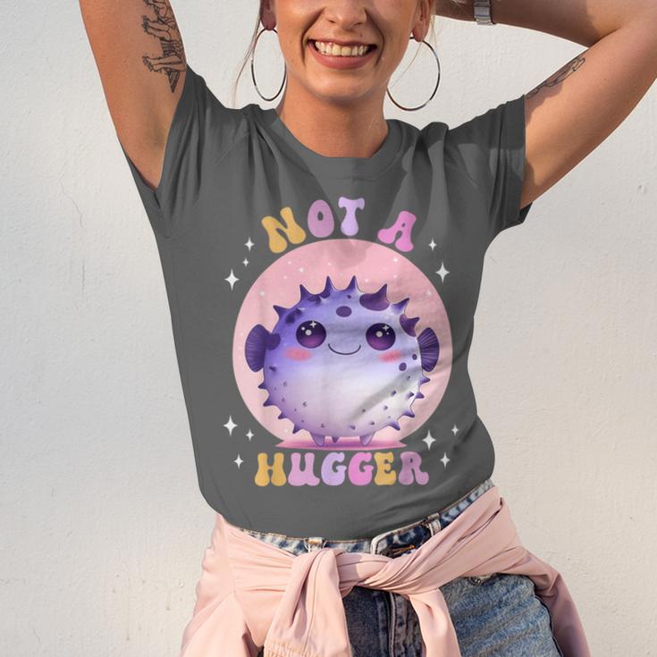 Not a Hugger Cute Pufferfish Autism Awareness Introverts Unisex Jersey T-Shirt