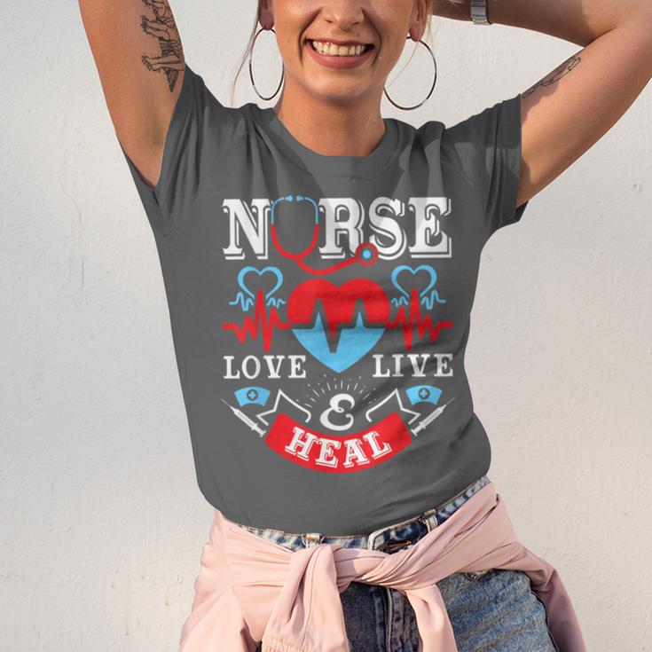 Nurse Live Love Heal Graduation Appreciation Valentines Day Unisex Jersey T-Shirt