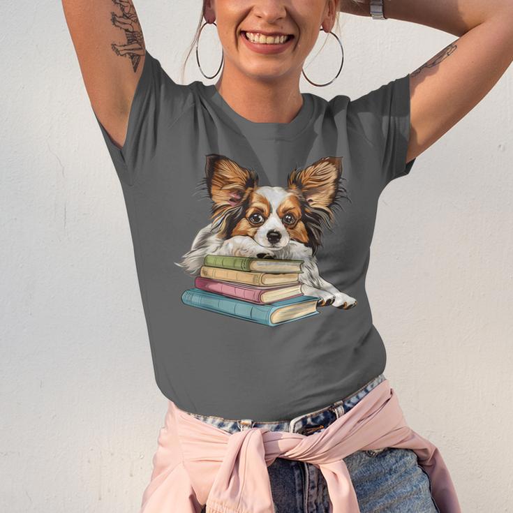 Papillon Books Reading Dog Breed Graphic For Men Women Kids Unisex Jersey T-Shirt