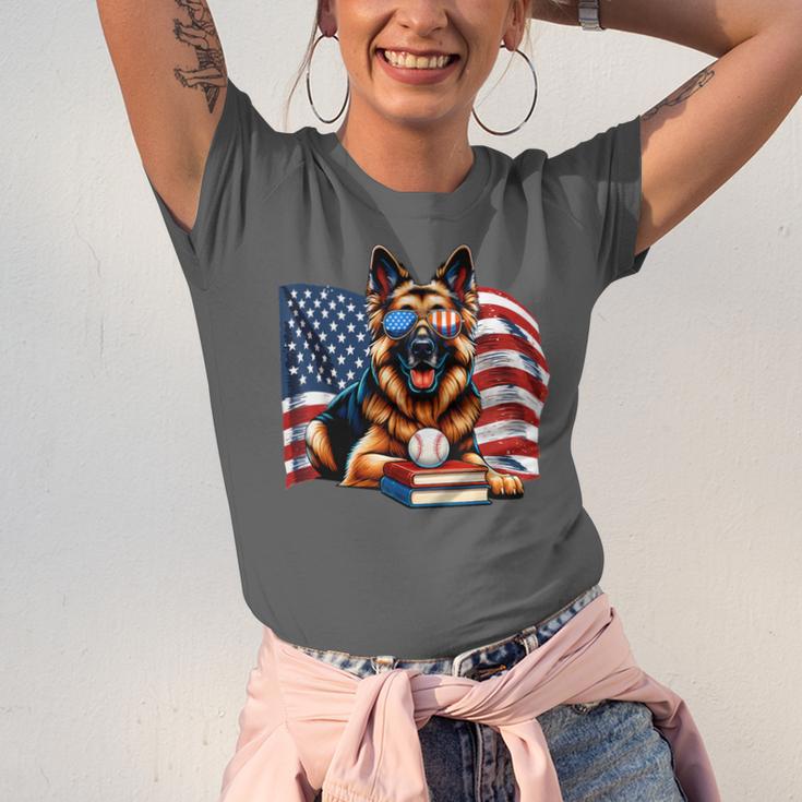 Patriotic German Shepherd Dog Books Baseball American Flag Unisex Jersey T-Shirt