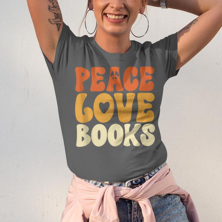Peace Love Books Men Women Unisex Jersey T-Shirt Peace Love Books Men Women Unisex Jersey T-Shirt