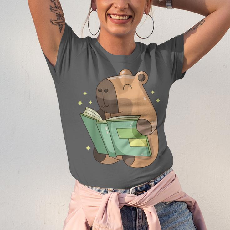 Pet Capybara Is Reading Library Capy Word Book Day Teacher Men Women Kids Unisex Jersey T-Shirt