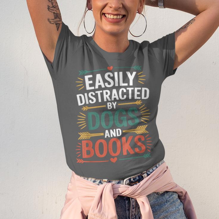 Pet Lover Joke Easily Distracted By Dogs And Books Men Unisex Jersey T-Shirt