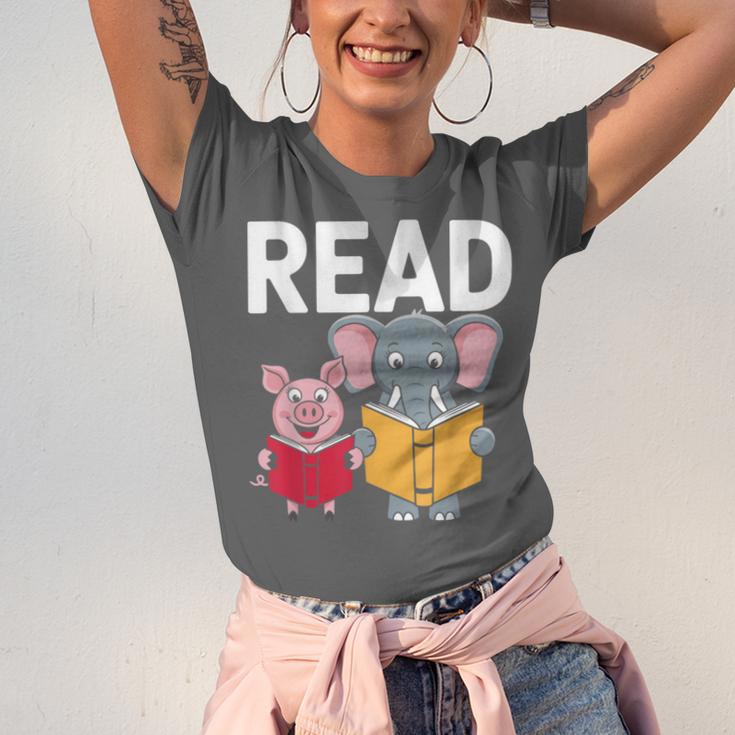 Pig Elephant Reading Cute Book Lover Bookworm Boys Girls Kid Unisex Jersey T-Shirt Pig Elephant Reading Cute Book Lover Bookworm Boys Girls Kid Unisex Jersey T-Shirt
