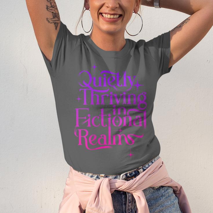 Quietly Thriving In Fictional Realms Book Lovers Unisex Jersey T-Shirt