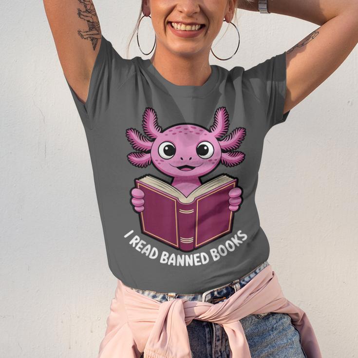 I Read Banned Books Axolotl Reading Unisex Jersey T-Shirt