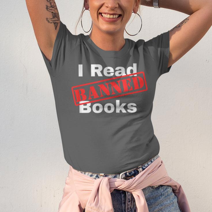 I Read Banned Books Censored Red Stamp Reading Librarian Unisex Jersey T-Shirt