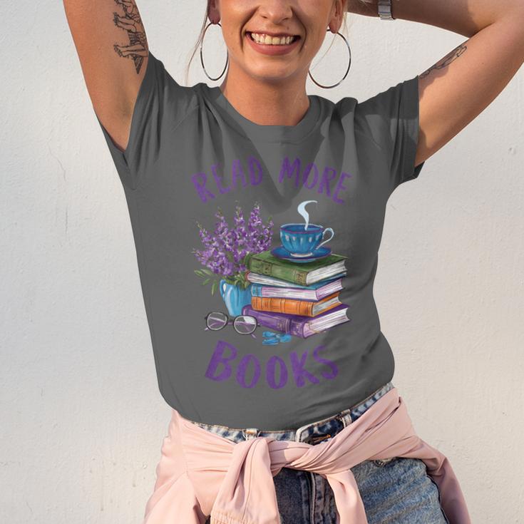 Read More Books Floral Book Reader Art Reading Lover Quote Unisex Jersey T-Shirt