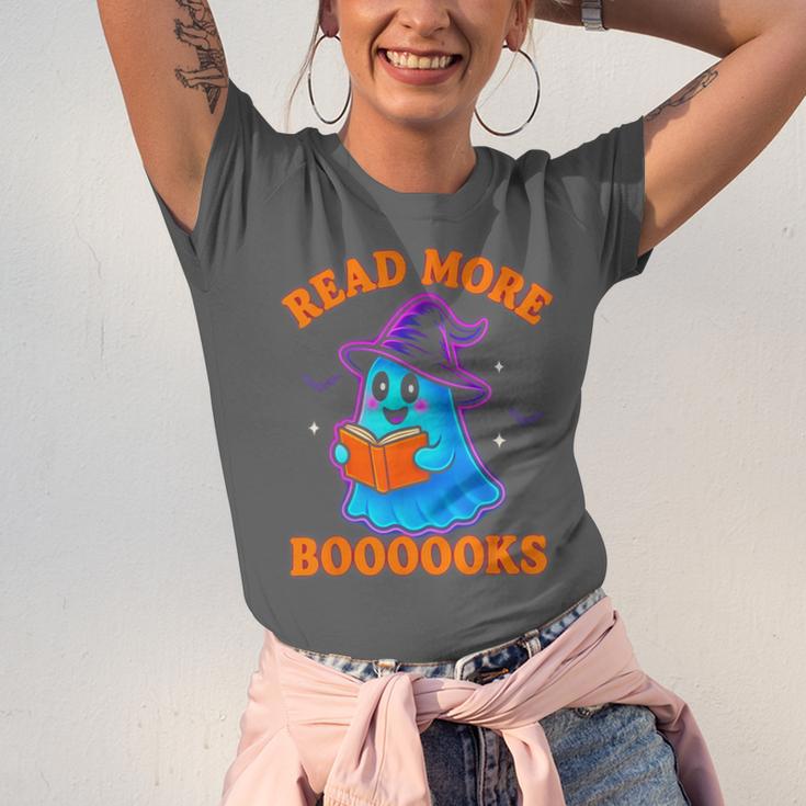 Read More Books Halloween Book Cute Ghost Reading Teaching Unisex Jersey T-Shirt
