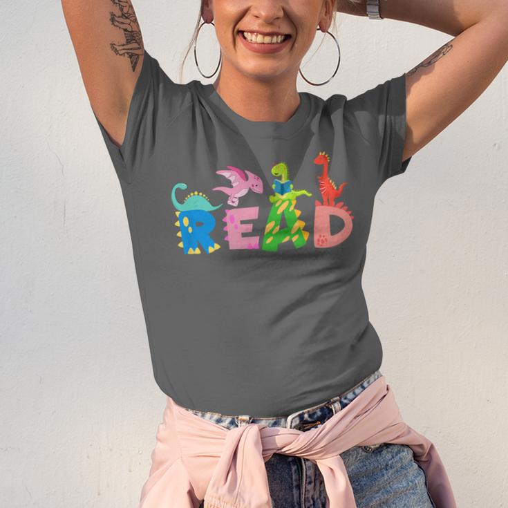 Reading DinosaurRex Dino Book Lover Unisex Jersey T-Shirt