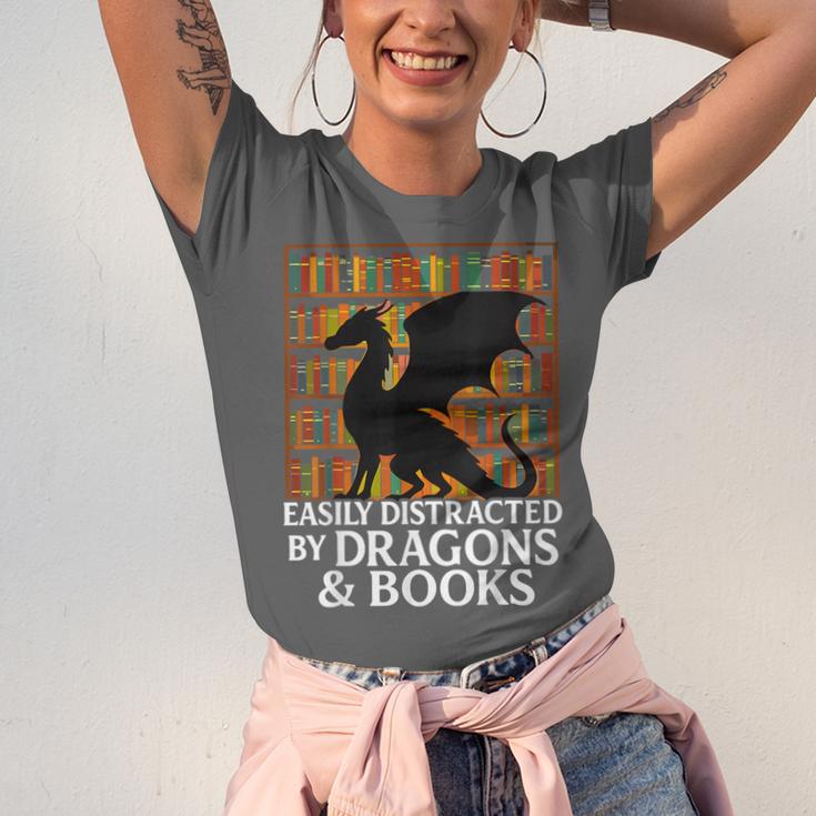 Reading Dragon Easily Distracted By Dragons And Books Unisex Jersey T-Shirt