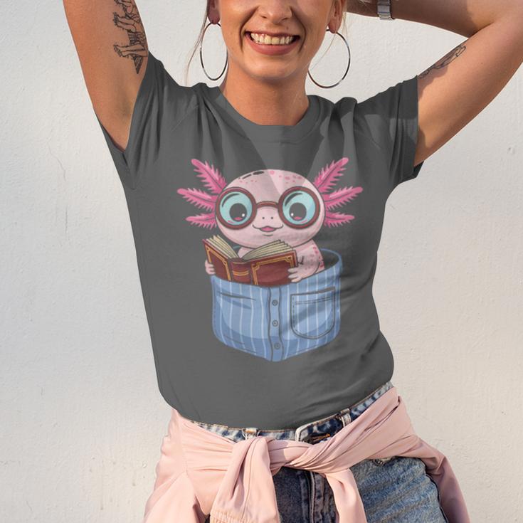 Readsalotl Axolotl Reading Book Lover Reading Pocket Axolotl Unisex Jersey T-Shirt