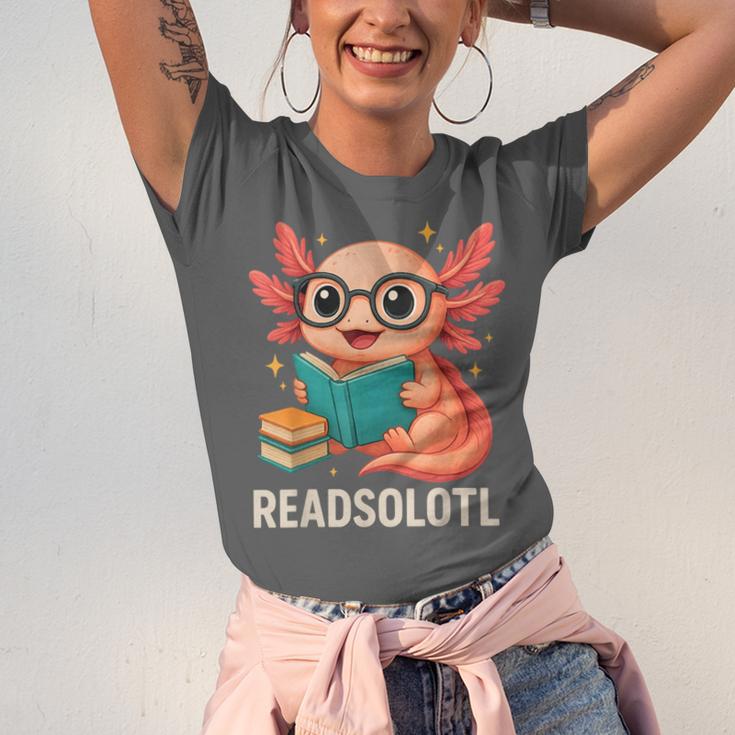 Readsolotl Kawaii Axolotl Reading Book Lover Unisex Jersey T-Shirt