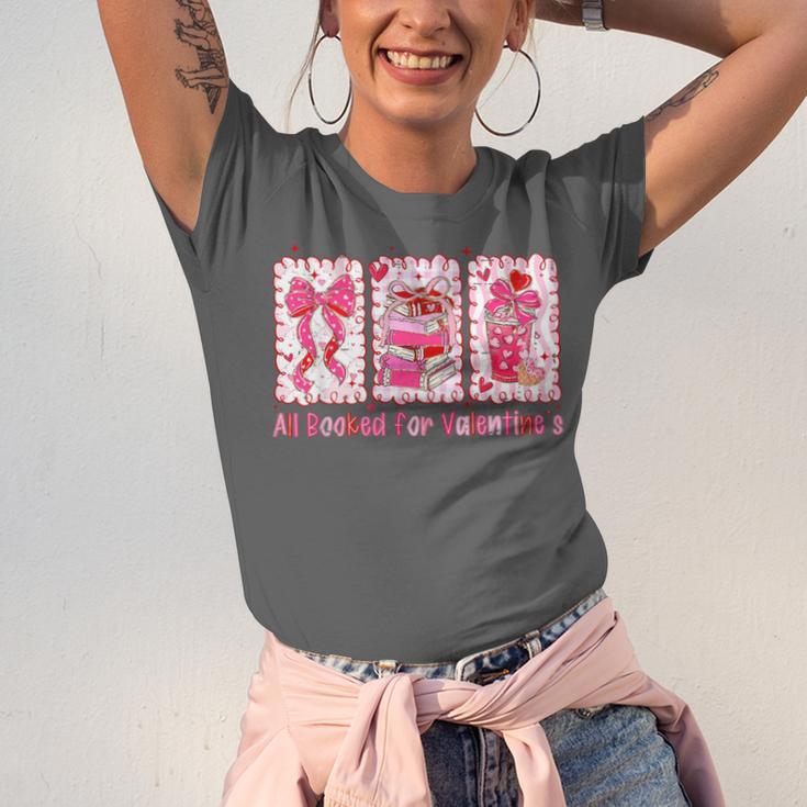 Retro Coquette Bow All Booked For Valentines Book Lover Cute Unisex Jersey T-Shirt