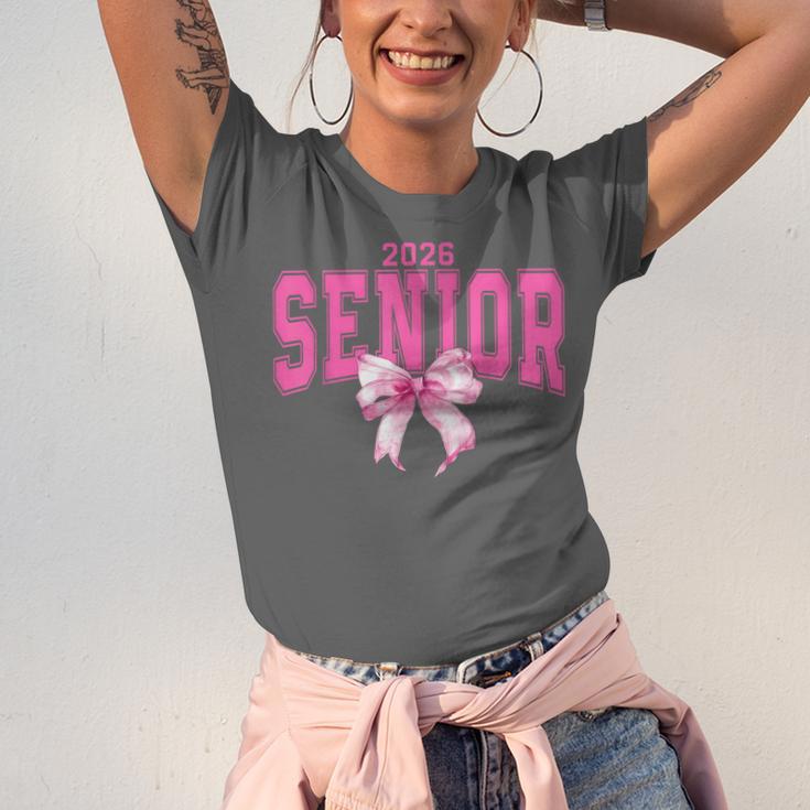 Retro Senior 2026 Class Of 2026 Coquette Pink Bow Graduation Unisex Jersey T-Shirt