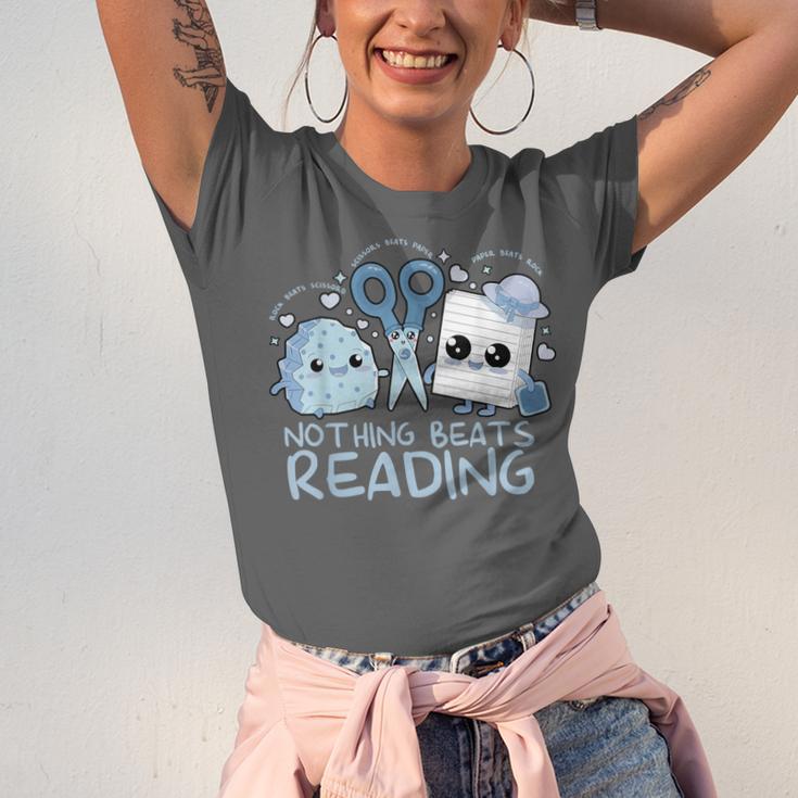 Rock Paper Scissors Nothing Beats Reading Book Lover Unisex Jersey T-Shirt