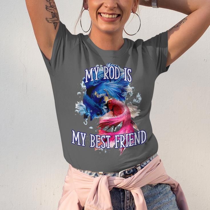 My Rod Is My Best Friend Introvert Fishing Antisocial Unisex Jersey T-Shirt