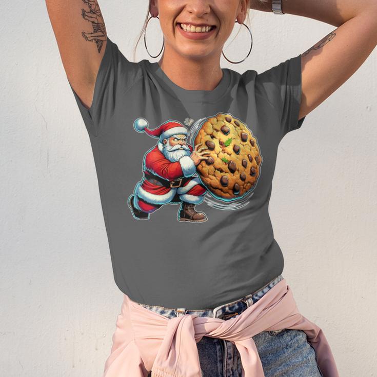 Santa Holding Cookie Xmas Baker Introvert Christmas Unisex Jersey T-Shirt