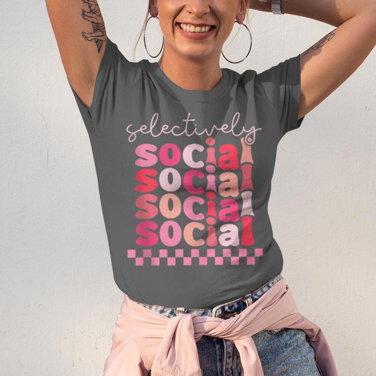 Selectively Social Sarcastic Introvert Humor Unisex Jersey T-Shirt Selectively Social Sarcastic Introvert Humor Unisex Jersey T-Shirt
