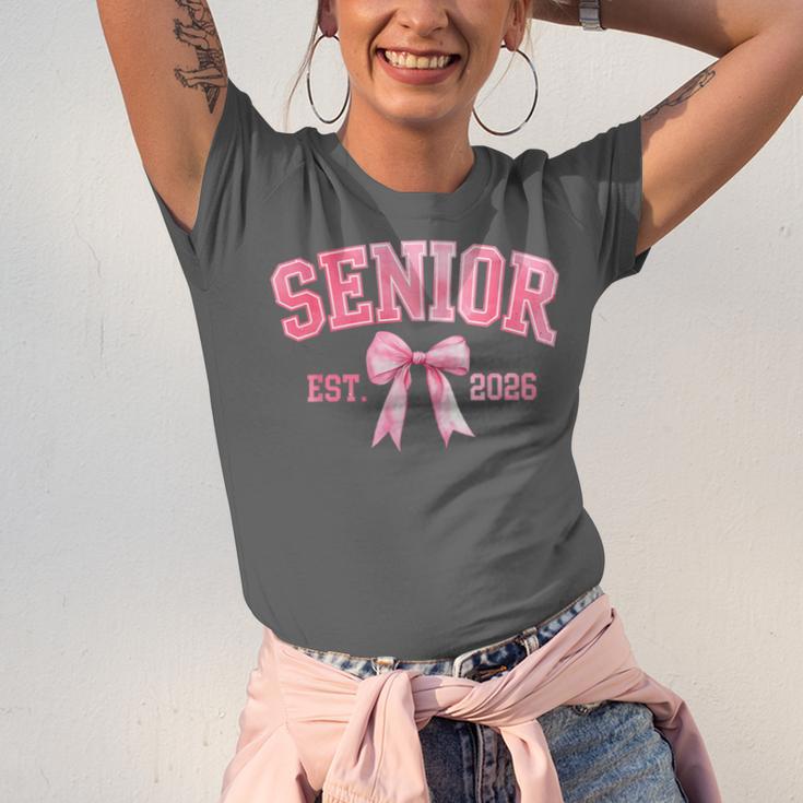 Senior 2026 Coquette Pink Bow Class Of 2026 Graduation Girls Unisex Jersey T-Shirt