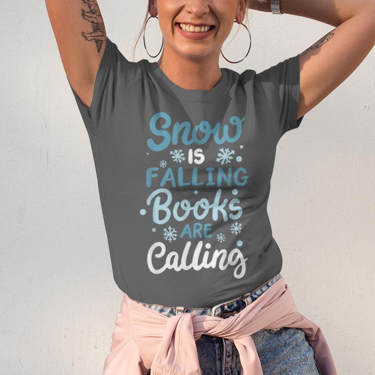Snow Is Falling Books Are Calling Unisex Jersey T-Shirt