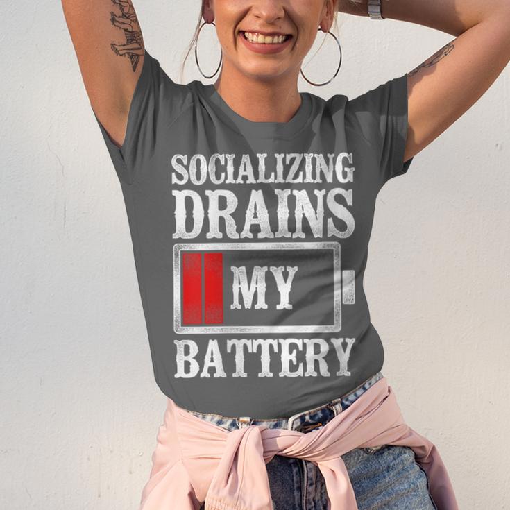 Socializing Drains My Battery Introvert Unisex Jersey T-Shirt Socializing Drains My Battery Introvert Unisex Jersey T-Shirt
