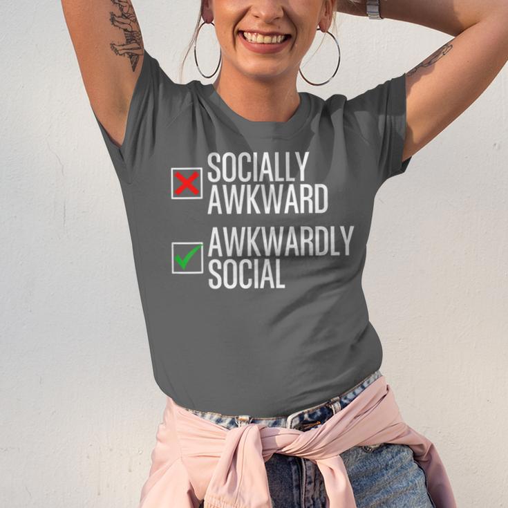Socially Awkward Introvert Anxious Awkwardly Social Unisex Jersey T-Shirt Socially Awkward Introvert Anxious Awkwardly Social Unisex Jersey T-Shirt