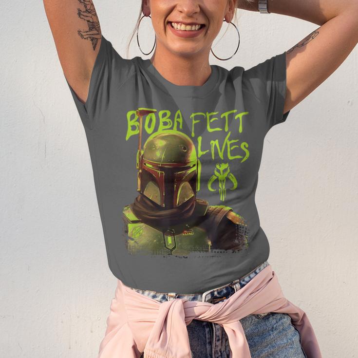 Star Wars The Book Of Boba Fett Neon Boba Fett Lives Poster Unisex Jersey T-Shirt