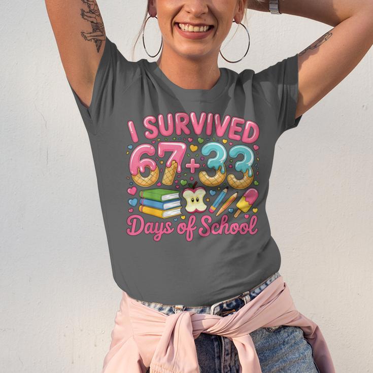 Survived 67 Days Of School Ice Cream Drip Apple Pencil Book Unisex Jersey T-Shirt