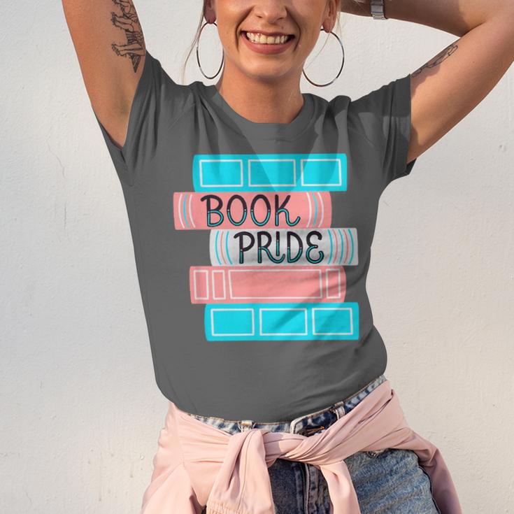 Threadless Grey Sky Chai Trans Book Pride Graphic Unisex Jersey T-Shirt