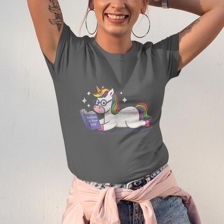 Unicorn Bookworm Believe In Yourself Cute And Inspirational Unisex Jersey T-Shirt Unicorn Bookworm Believe In Yourself Cute And Inspirational Unisex Jersey T-Shirt