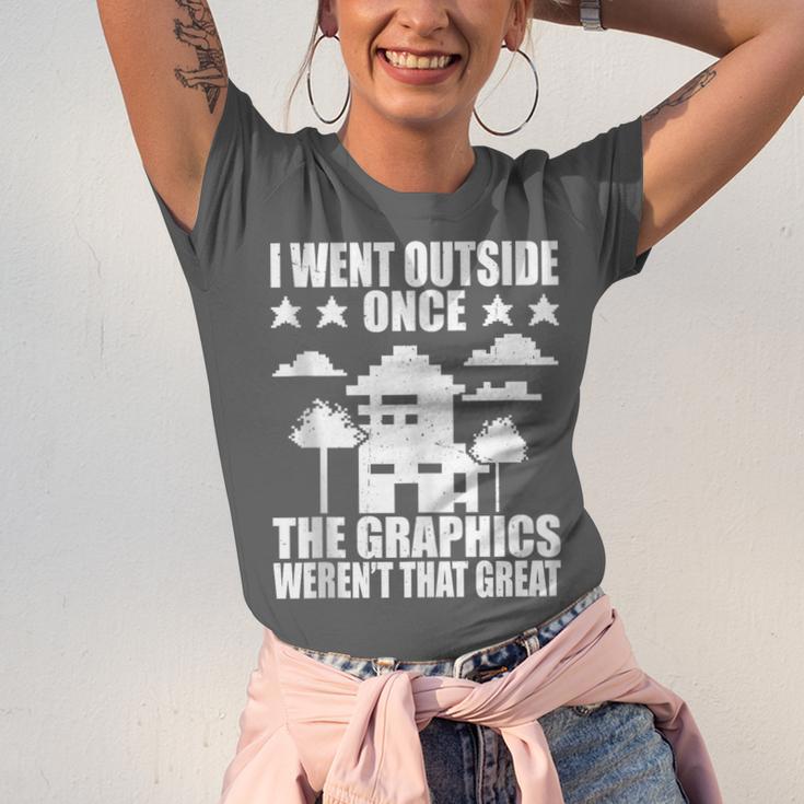 I Went Outside Once Introverts Joke Social Loner Unisex Jersey T-Shirt I Went Outside Once Introverts Joke Social Loner Unisex Jersey T-Shirt
