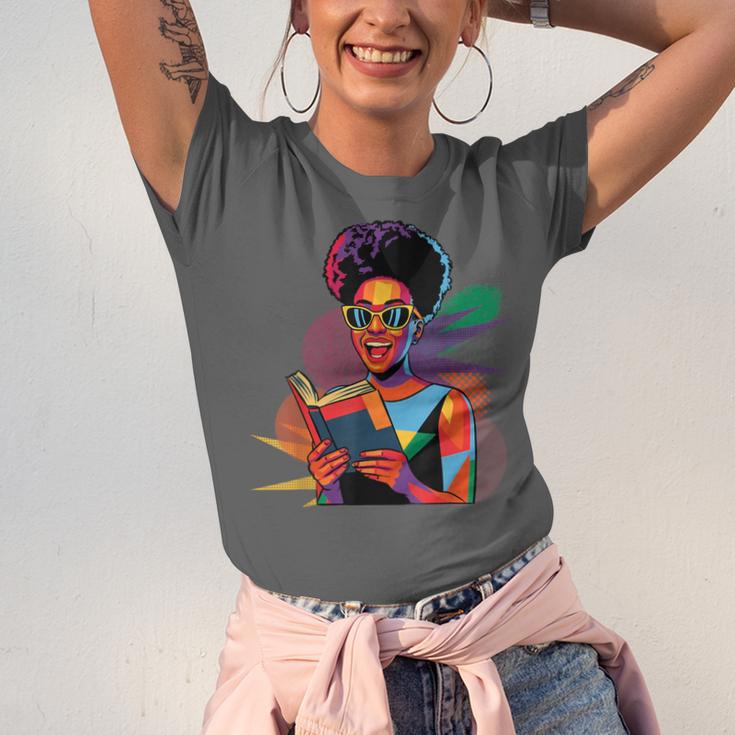 Woman Reading Book Lover Geometric Girl Afro History Unisex Jersey T-Shirt